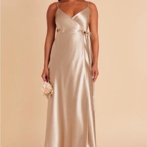 Birdy Grey Shiny Satin Maxi Dress in Neutral Champagne
